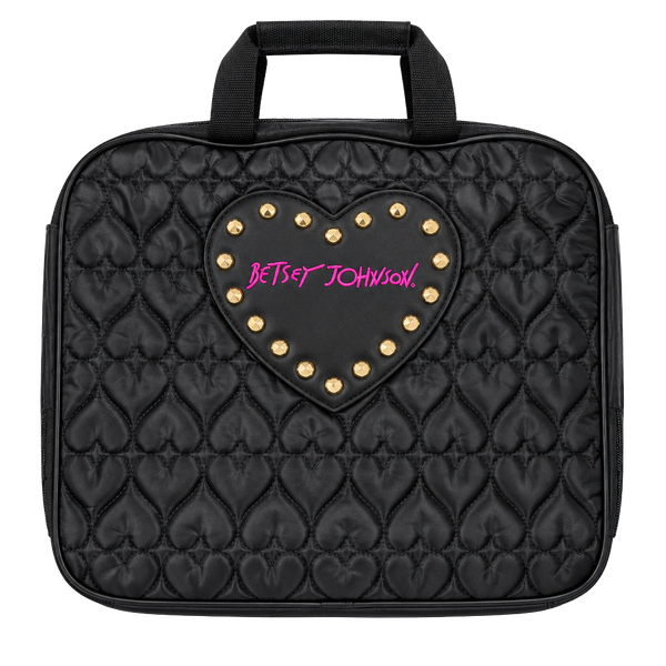 Betsey Johnson Black Quilted Heart Studded Laptop Bag