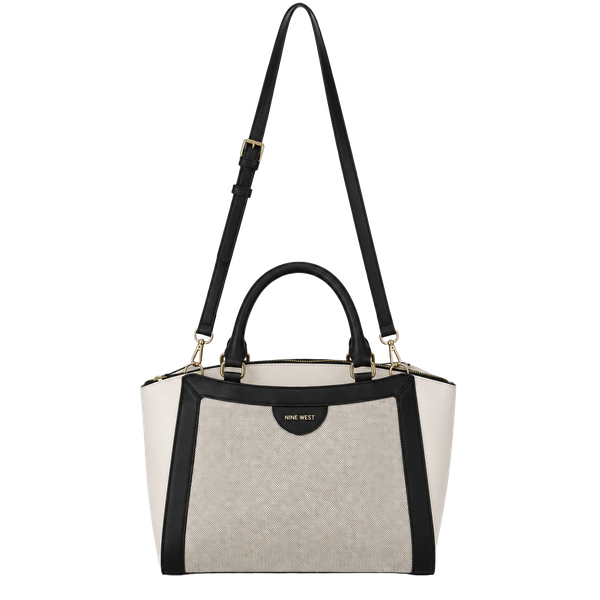 Nine West Josie Satchel Black White Canvas Crossbody Bag