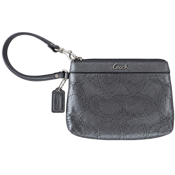 Coach Perforated Signature Silver Wristlet F45561