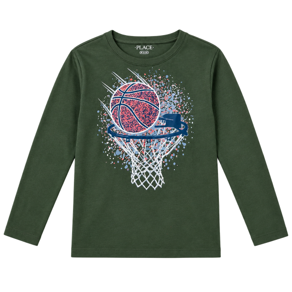 The Children's Place Boys Long Sleeve Basketball Graphic Tee Green