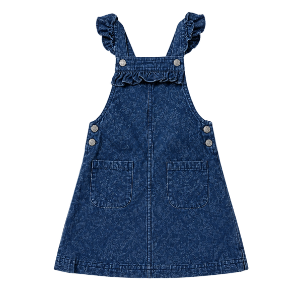 Max Studio Kids Denim Overall Dress Size 4T Ruffle Straps Pockets Blue