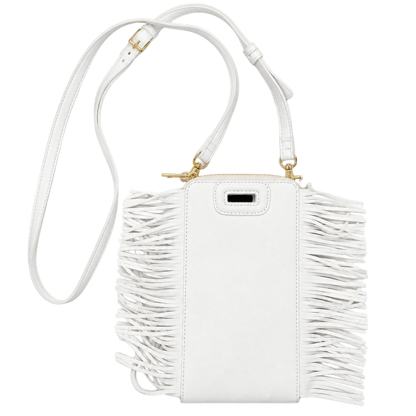 Ah-doma White Fringed Leather Crossbody Phone Bag