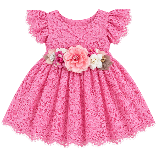 Eulimere Pink Lace Dress Floral Sash New (12-18 Months)