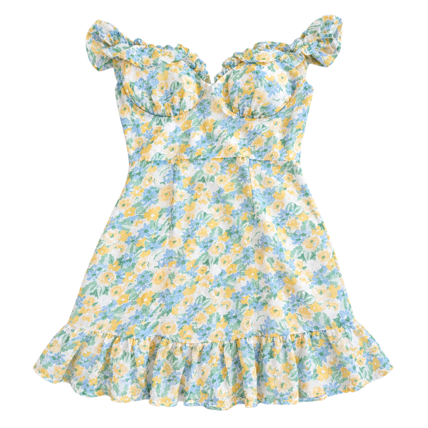Mika & Gala Floral Dress Size 8 Off Shoulder Ruffle Mini