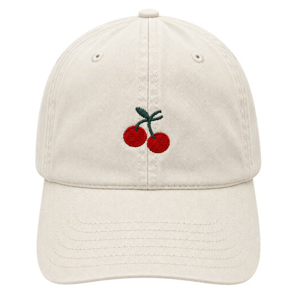 Cherry Embroidered Cream Dad Hat Adjustable NEW