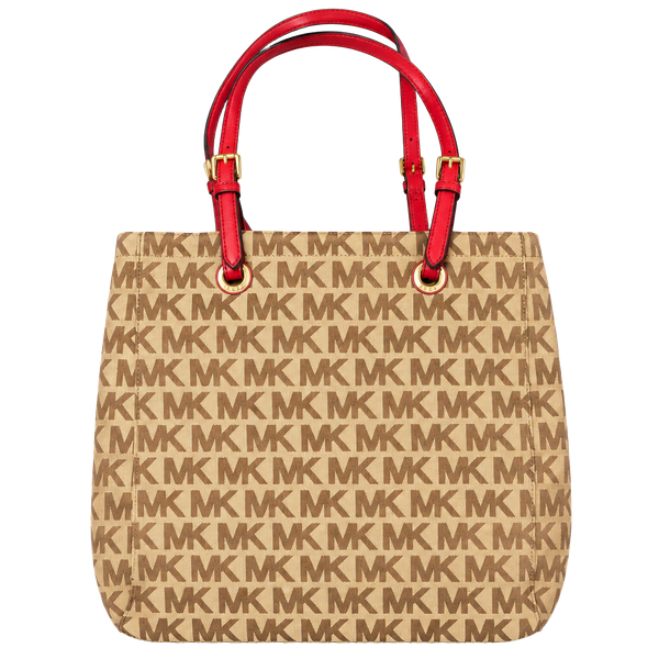 Michael Kors Signature MK Jacquard Tote Bag Red Handles