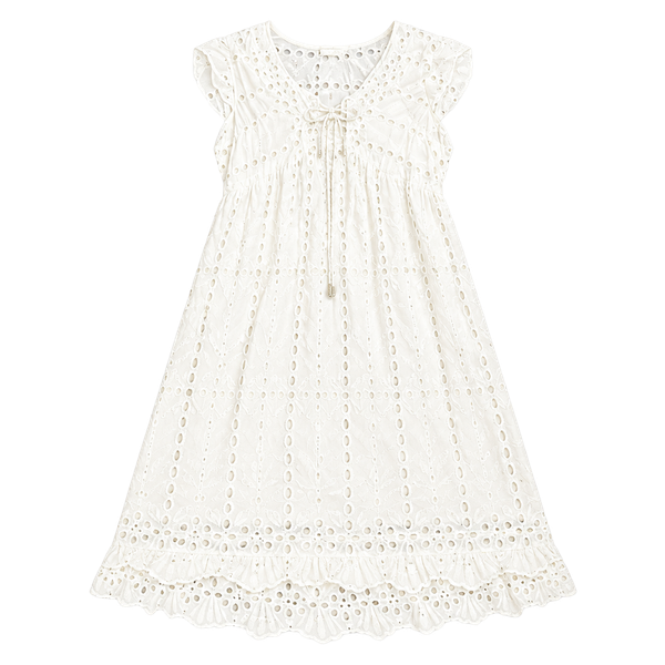 Lovestitch Eyelet Mini Dress Size S White Lace Short Sleeve V-Neck Boho