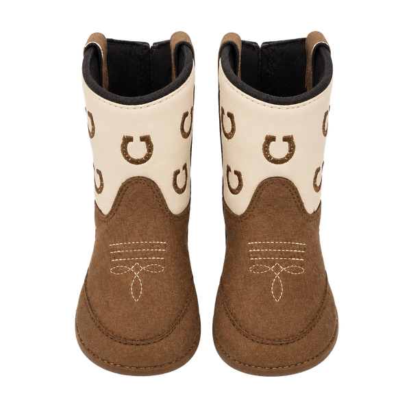 Boot Barn Infant Western Boots Size 2.0 Brown Cream Horseshoe