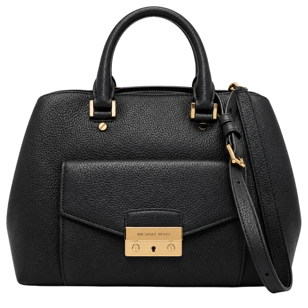 Michael Kors Haley LG Satchel Black Leather Handbag