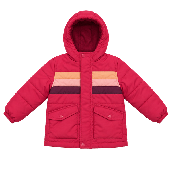 Cat & Jack Puffer Jacket Size 4T Pink Striped Hooded Coat