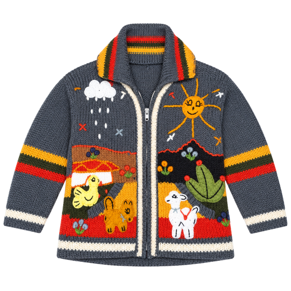 Pahuapa Peruvian Handmade Kids Hoodie Sweater Size 2T Gray Acrylic Applique