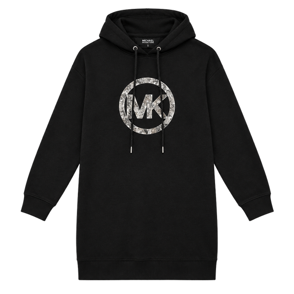Michael Michael Kors Embellished Logo Cotton Hoodie Dress Size S Black