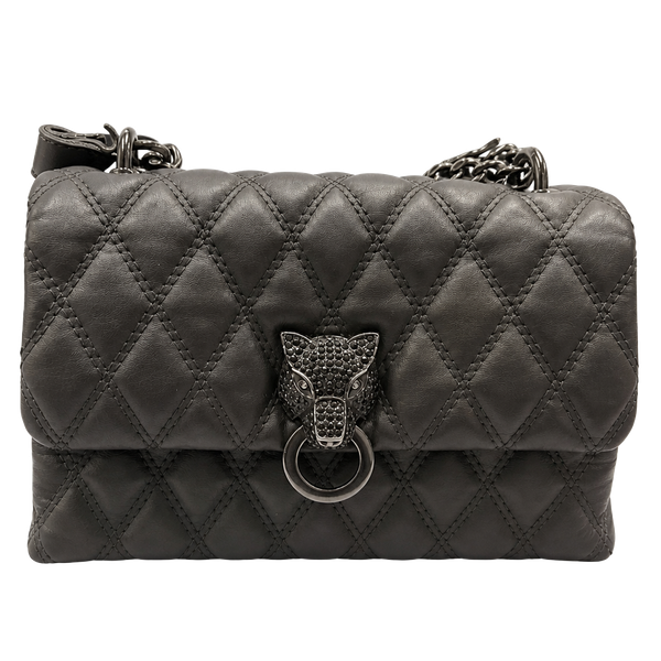 Aldo Quilted Handbag Black Panther Rhinestone Closure