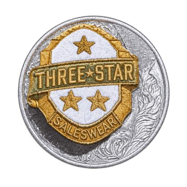 Three Star Salesman Vintage Sterling Silver Lapel Pin