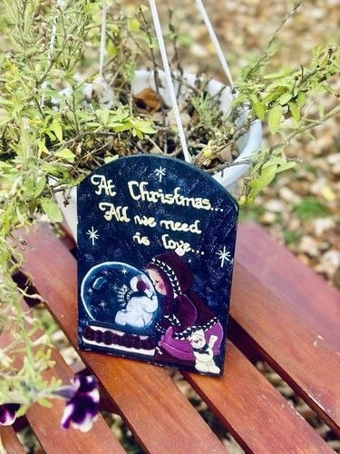 Handmade “At Christmas All We Need Is Love” Christmas Wall Hanging 8.5” x 6” 1
