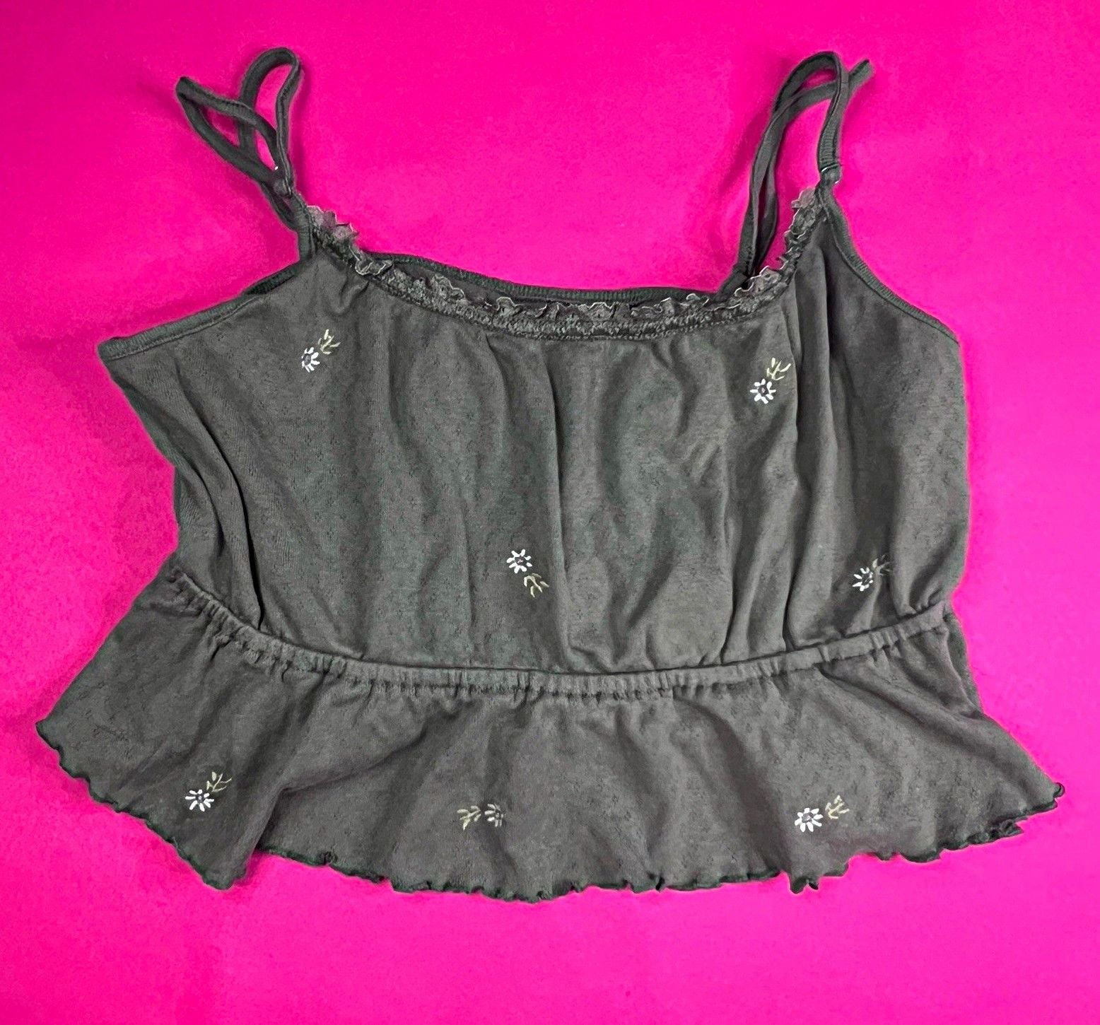 American Eagle Women's Gray Floral Embroidered Camisole Adjustable Straps M 2