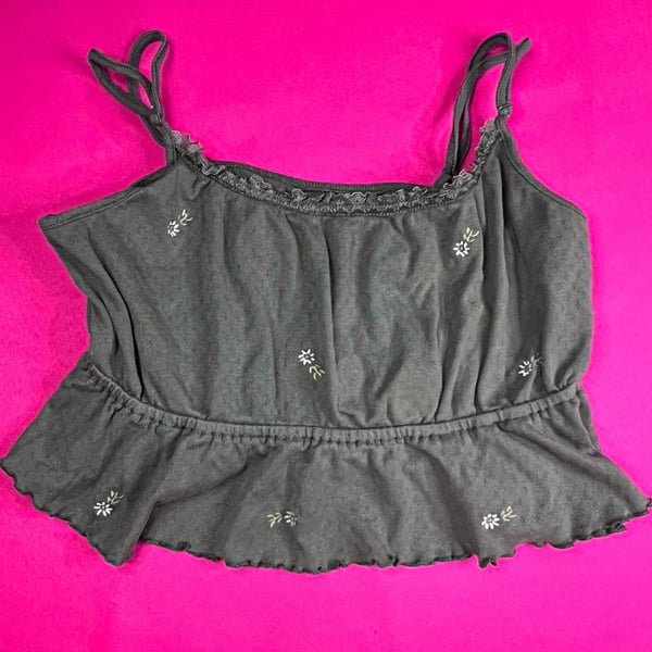 American Eagle Women's Gray Floral Embroidered Camisole Adjustable Straps M