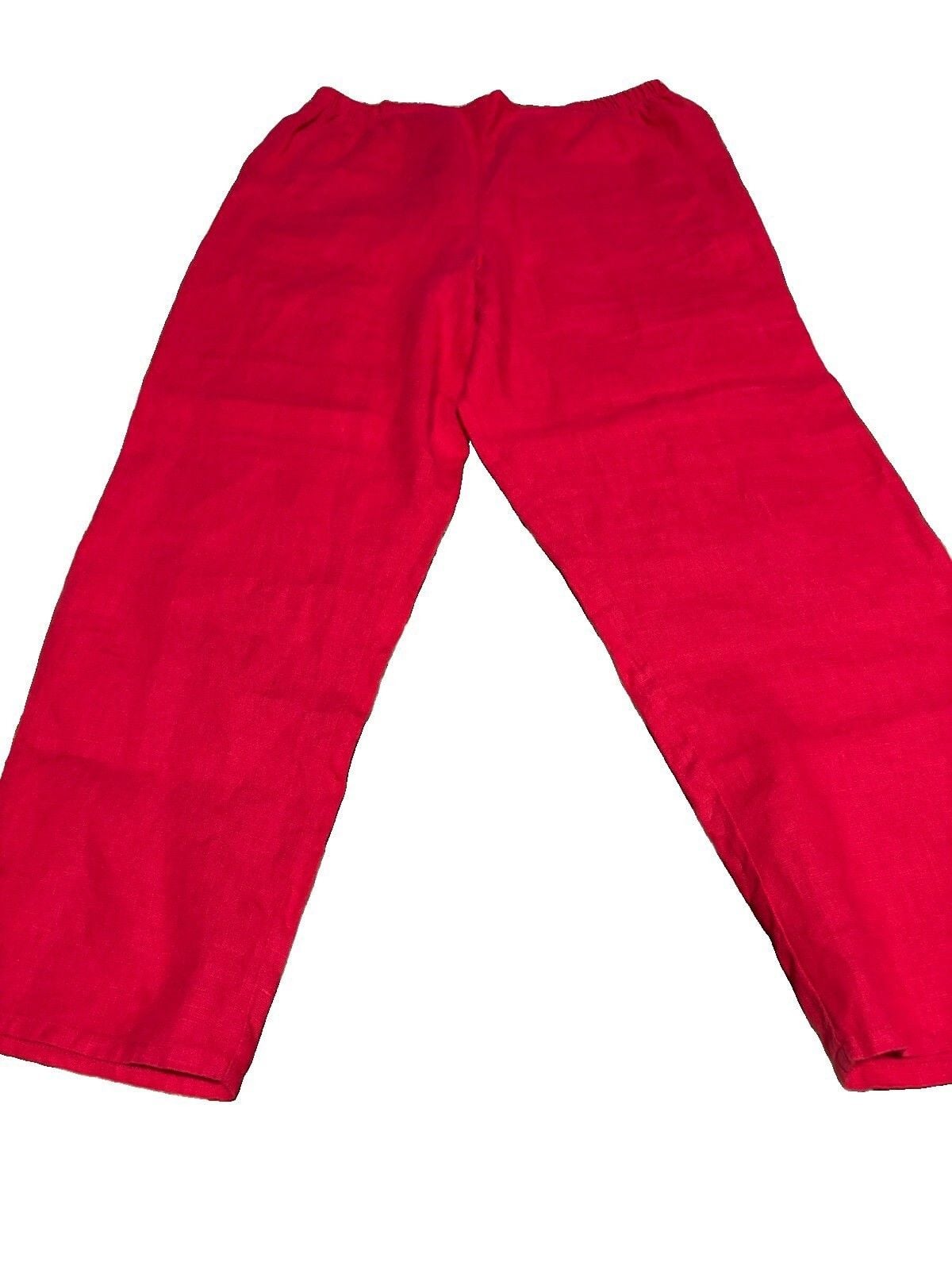 FLAX Women's Pink Solid Cropped Pants Elastic Waist Flax Linen Size M 26" 2