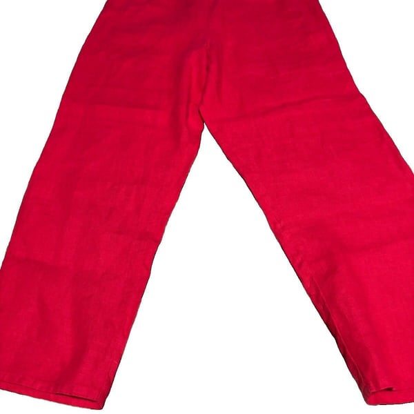 FLAX Women's Pink Solid Cropped Pants Elastic Waist Flax Linen Size M 26"