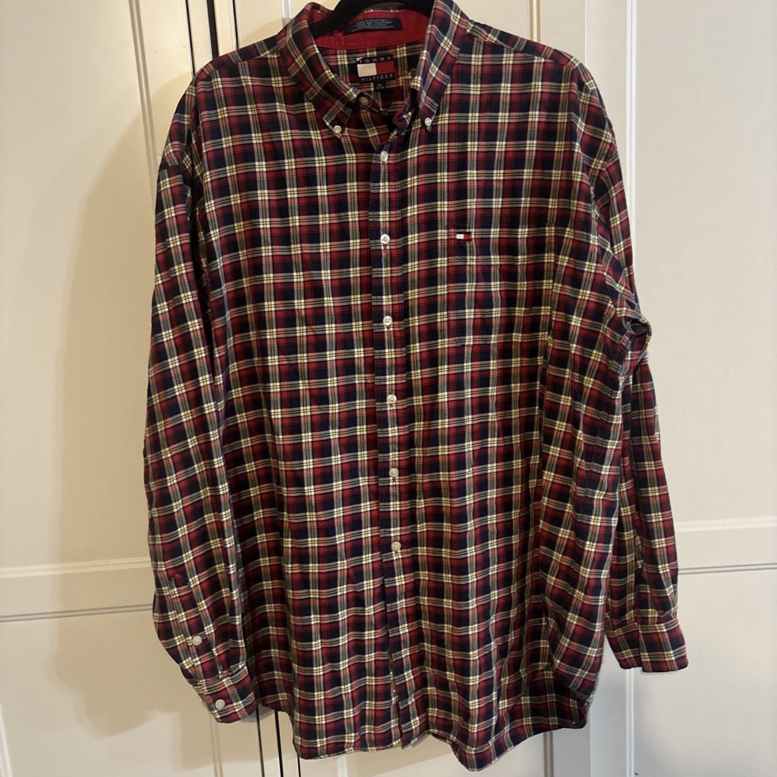 Tommy Hilfiger Shirt Mens XL Red Plaid Classic Fit Button Down Long SLEEVES 5