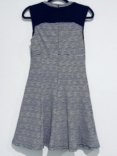 Calvin Klein Black & White Striped Dress SZ LRG Midi Length Minimalist Career 4