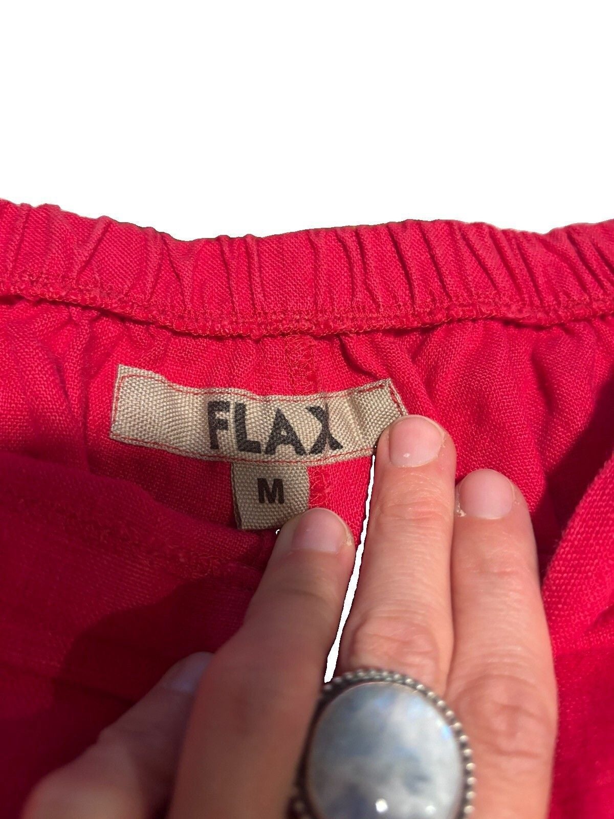 FLAX Women's Pink Solid Cropped Pants Elastic Waist Flax Linen Size M 26" 4