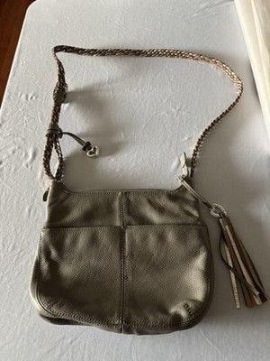 Brighton Taupe Pebbled Leather Crossbody Shoulder Bag Braided Strap Tassel Charm 2