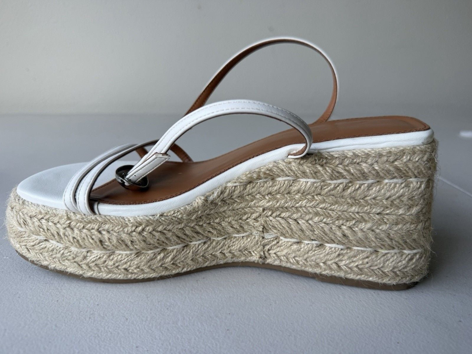 Rahonali Women’s White Leather Espadrille Wedge Sandals Slip On Straps 10 4
