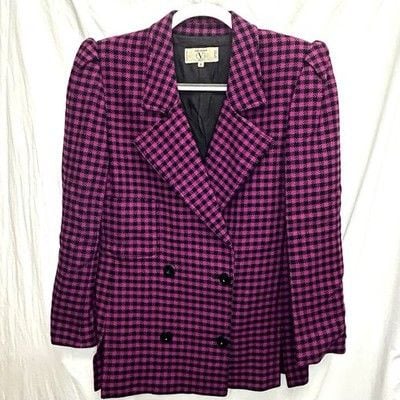 Vntg Valentino Miss V Wool Houndstooth Blazer IT 40 (US M) Magenta/Black Italy 3