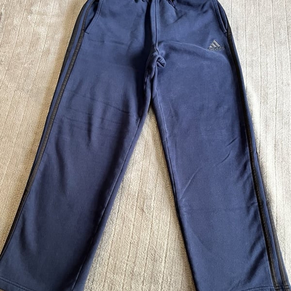 Adidas Adults Small Blue/Black Sweatpants Joggers Fleece 3-Stripe