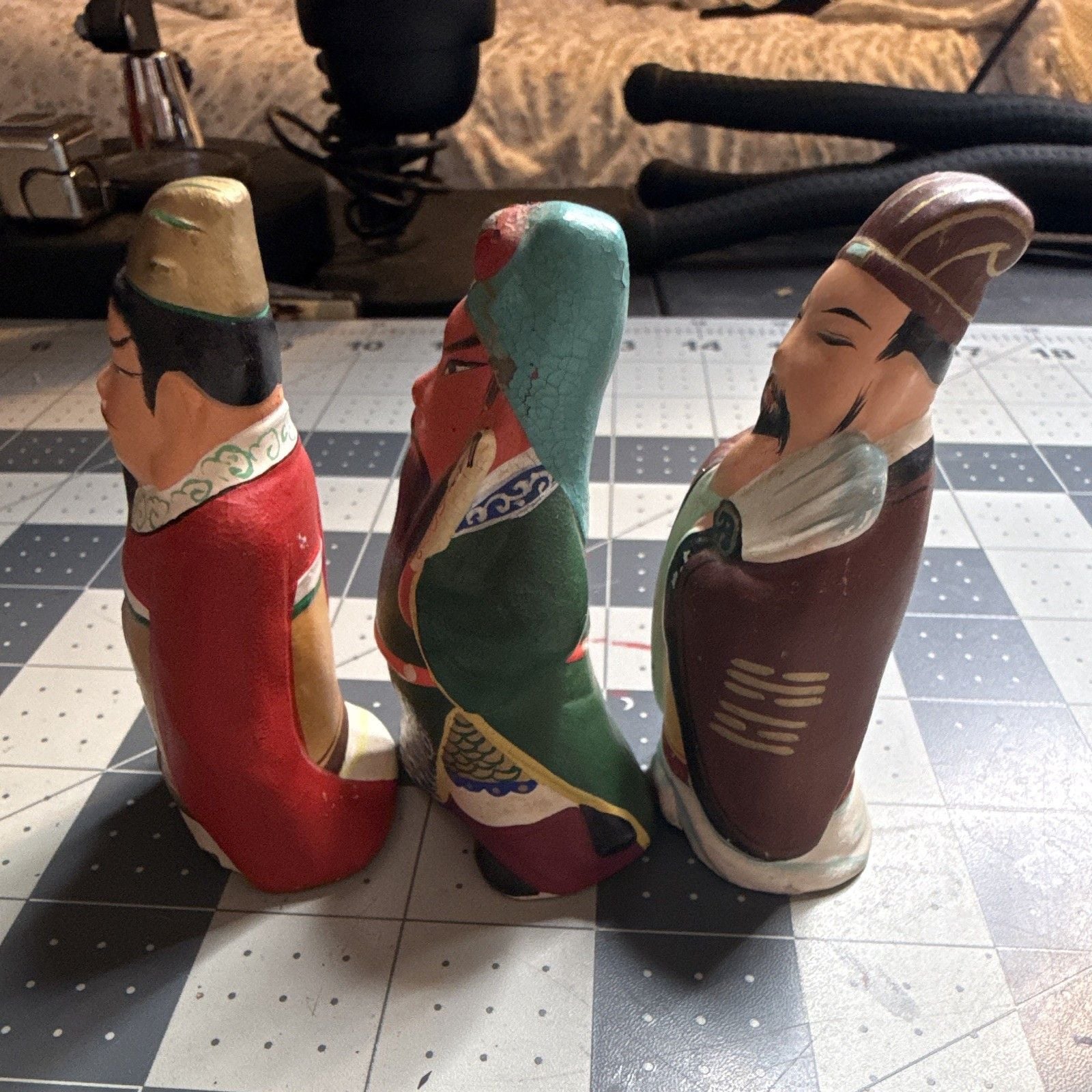 Chinese Hand-Painted Figurine Statue Set Lot of 3 3