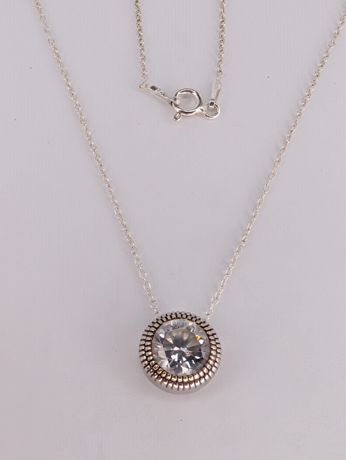Sterling Silver Bezel Set Solitaire Pendant And Necklace 2