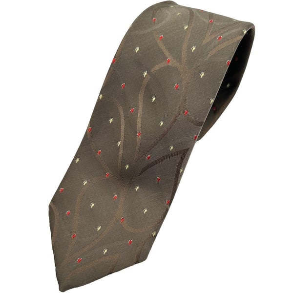 Christian Dior Monsieur Brown Scroll & Dotted Polyester Tie Logo Tipped 