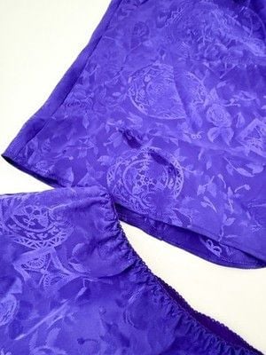 Victoria's Secret Gold Label Purple Satin Lace Camisole Shorts Pajama Set Sz M 6