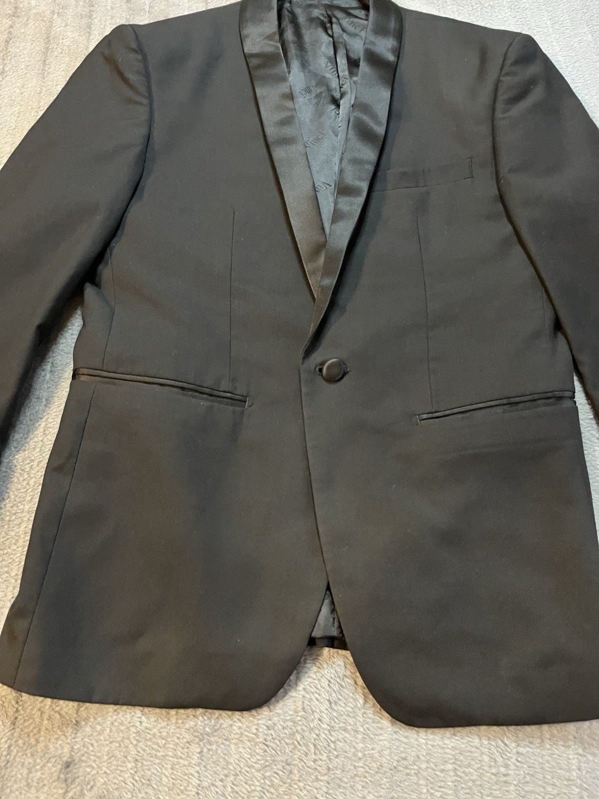 Vinci Tuxedo Jacket Black Satin Lapel One Button Blazer Sz 36S Prom Formal Italy 7