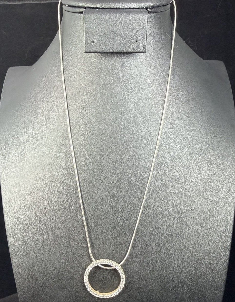 Vtg Signed RSE Sterling Silver Eternity Circle Pendant Necklace 925 Clear CZ 11