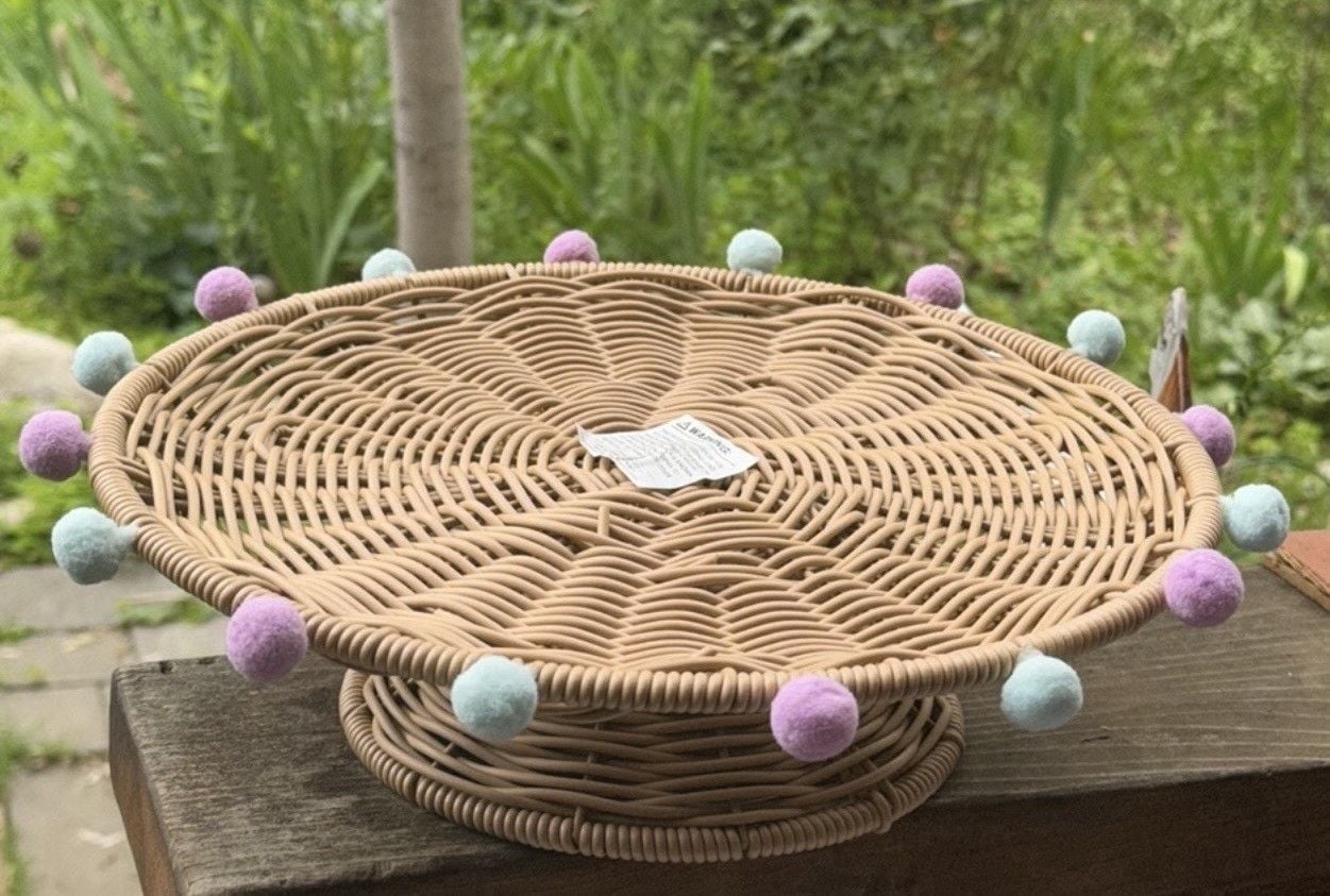 12 in Faux Rattan Cake Cupcake Pedestal Treat Stand Wicker Pastel Wedding,Party 1