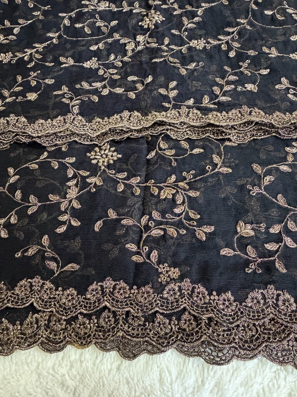Black Chiffon Fancy Dupatta Gold/ Zari Embroidered Pakistani Indian 6