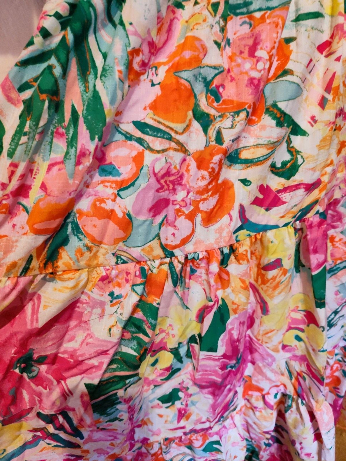 Flying Tomato Vibrant Watercolor-inspired Floral Puff Sleeve Tier Skirt Dress S 4