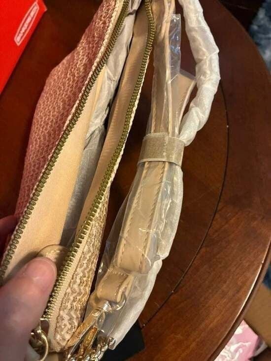 NWT forever 21 small handbag straw cream gold chain shoulder strap 5