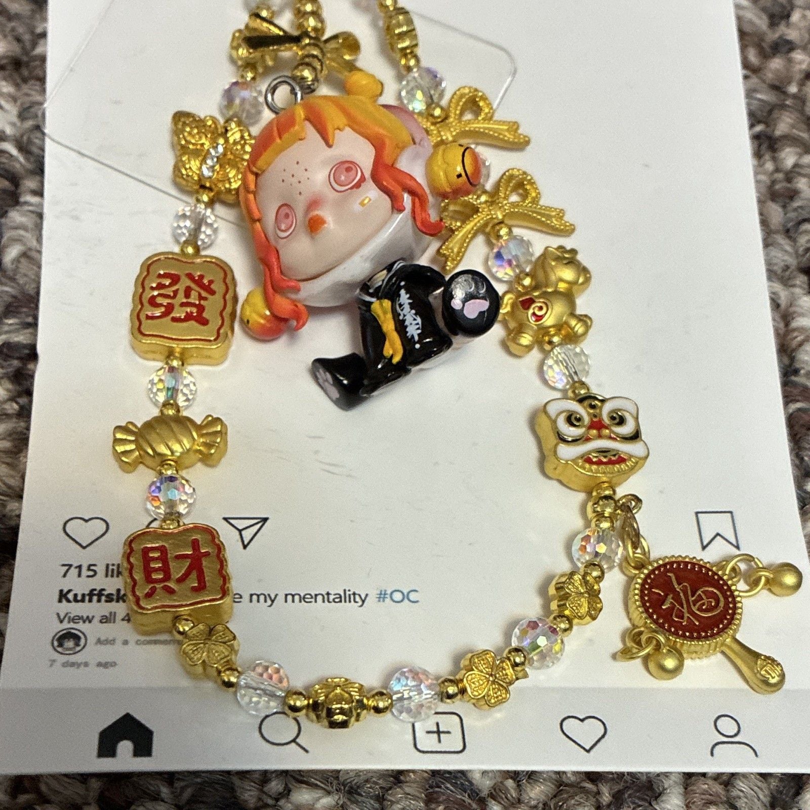 Skull panda city of night pop mart kuffskein bag phone charm chain new 3
