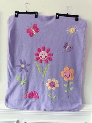 Vintage Okie Dokie Baby Girl Fleece Blanket Butterfly Ladybug Pink Purple 1