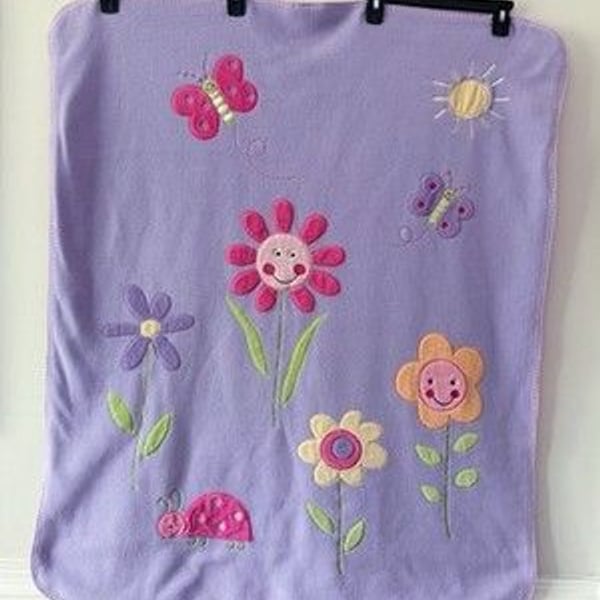Vintage Okie Dokie Baby Girl Fleece Blanket Butterfly Ladybug Pink Purple
