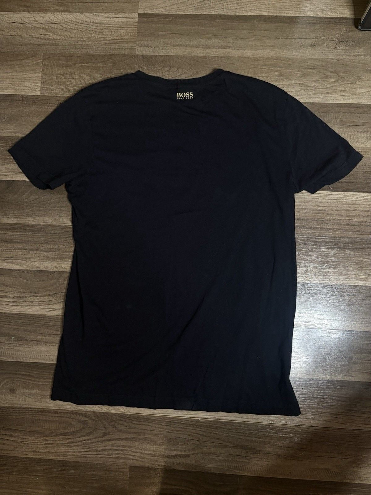 Hugo Boss T-Shirt Size M Black Gold Embroidered Logo Cotton Mens Short Sleeve 6