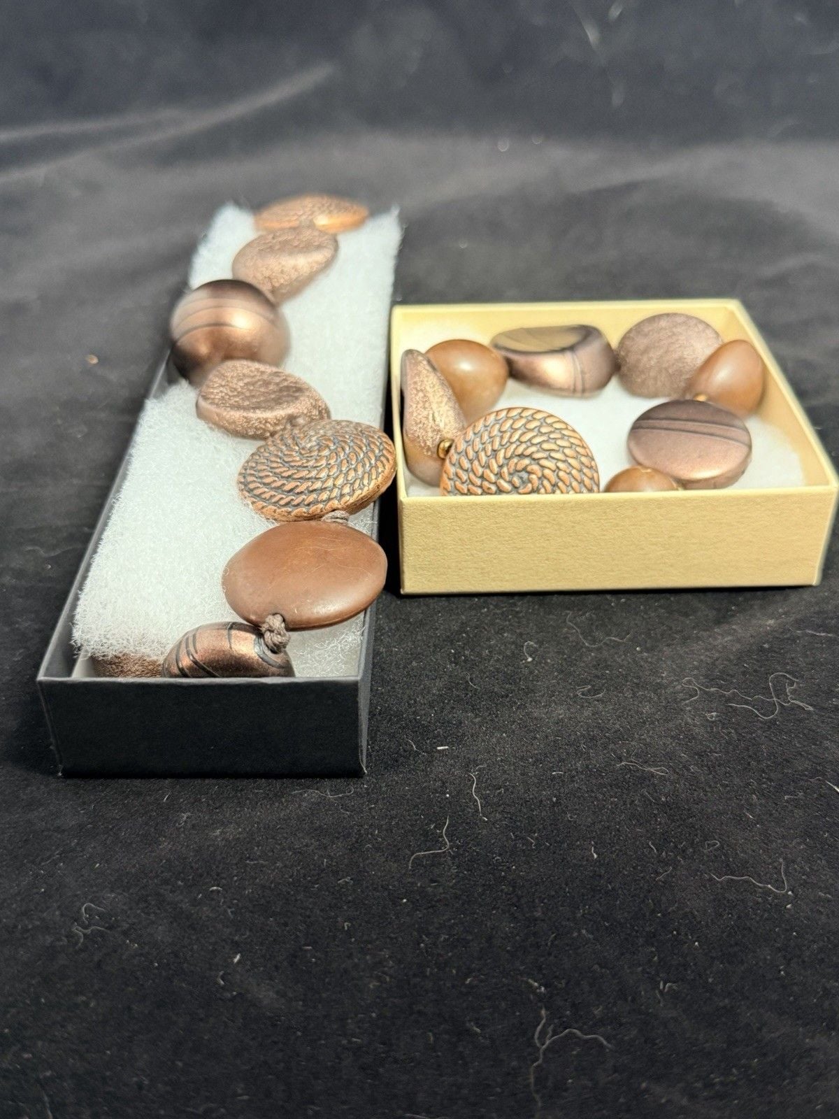Vintage 1980s Heavy Chunky Matte Copper Bronze Statement Necklace & Bracelet Set 2