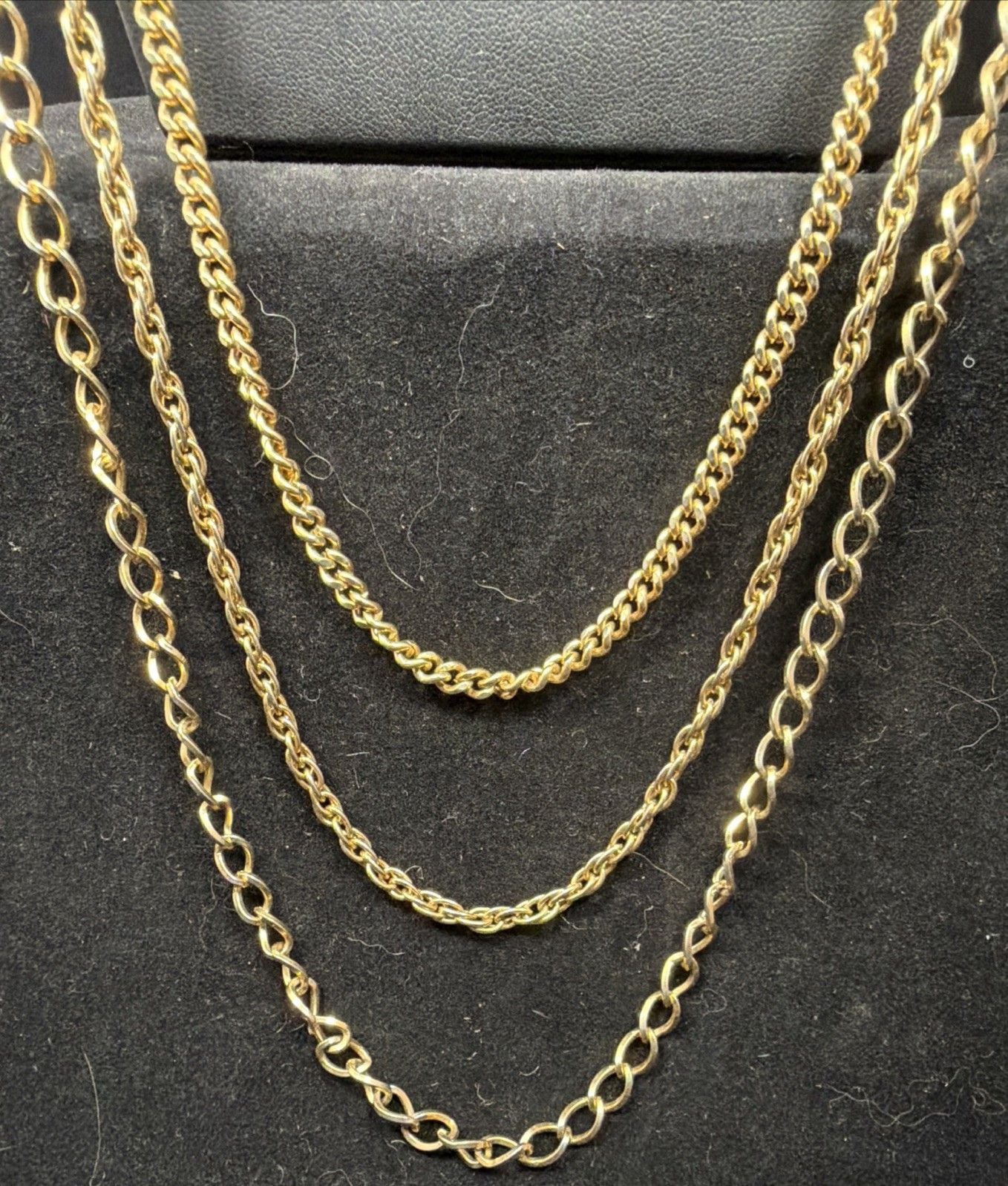 Vintage Multi Strand Gold Tone Layered 6-Chain Necklace Ornate Clasp Set 7