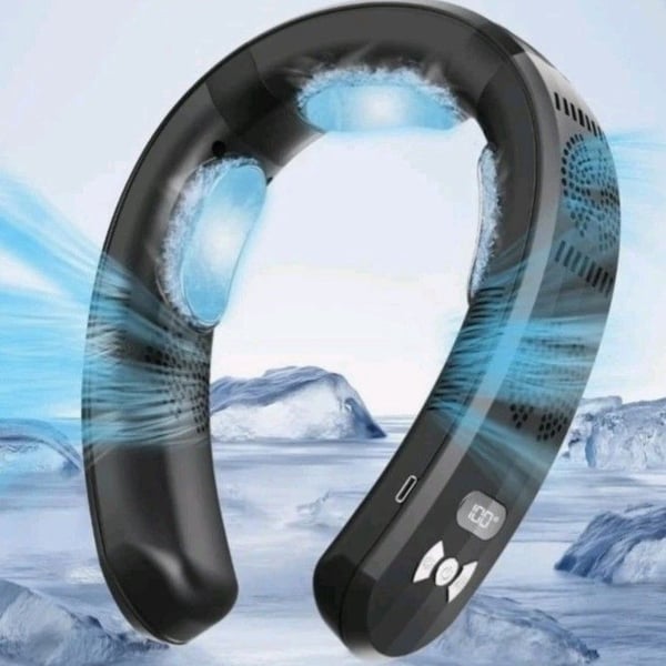 Portable Neck Air Conditioner Fan 3 Cooling Plates Rechargeable 6000mAh Black