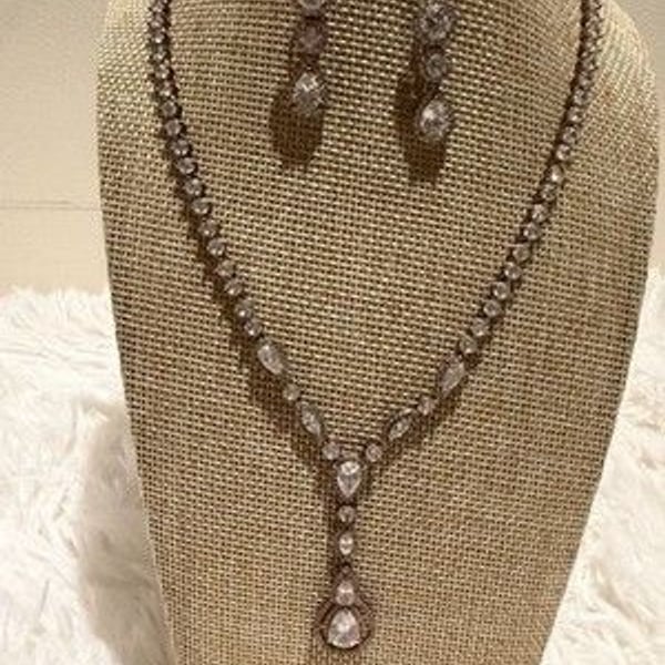 Rose Gold Cubic Zirconia Teardrop bridal Jewelry Set Necklace & Earrings
