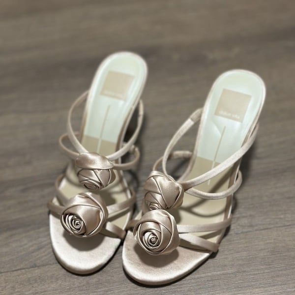 Womens Dolce Vita Linzy Satin Pink Roses Heeled Slide Sandals Size 7