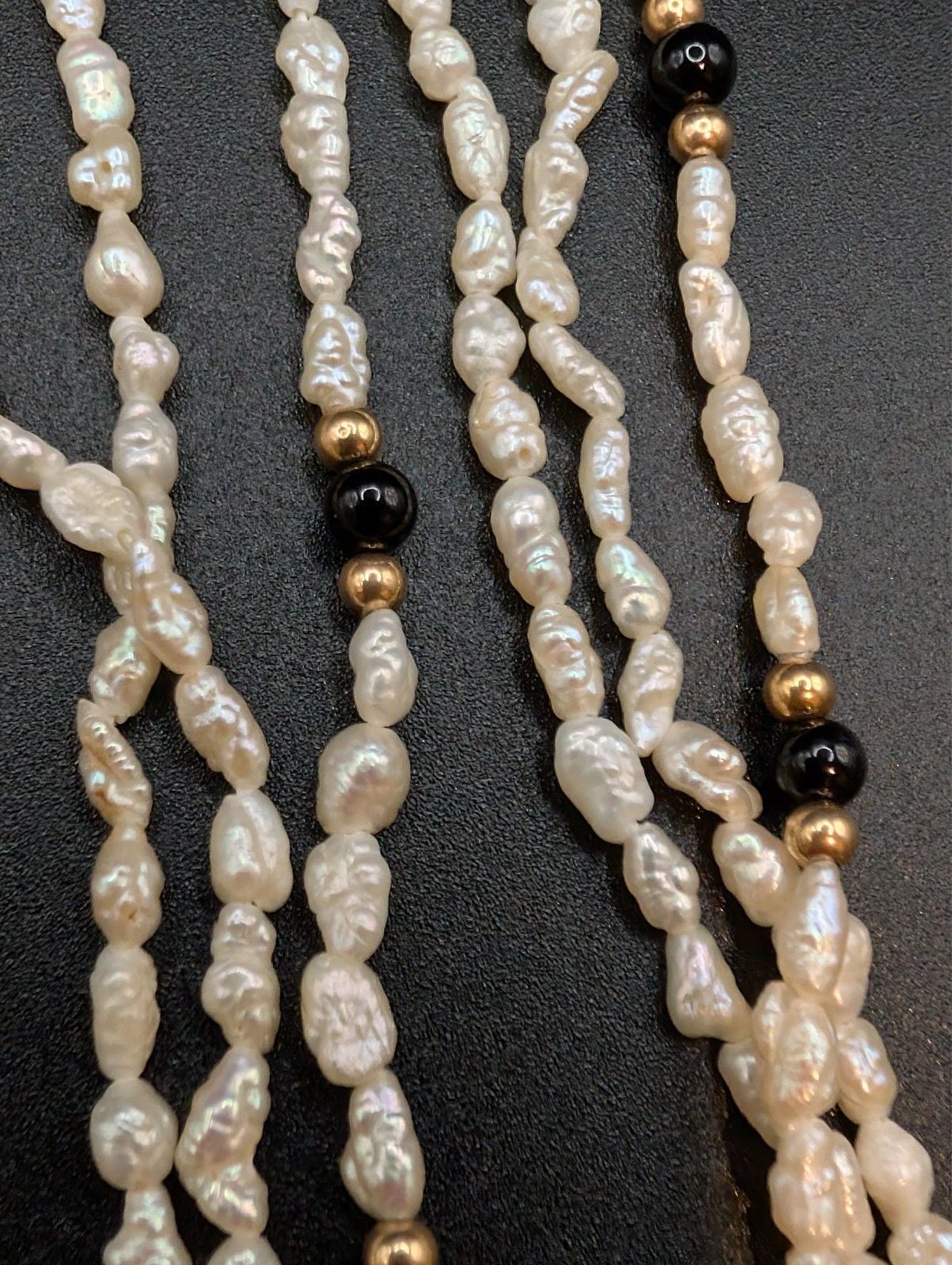 Vintage 14K Gold Multi-Strand Freshwater Rice Pearl Necklace Signed 3